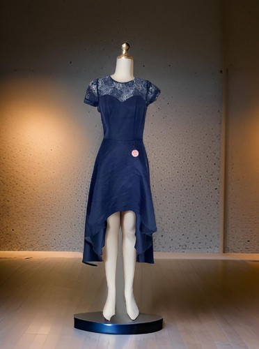 Navy satin look dipped hem - dipped, chi