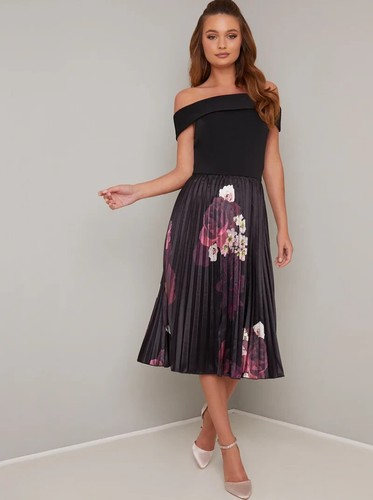 Chi black floral pleated - chi,